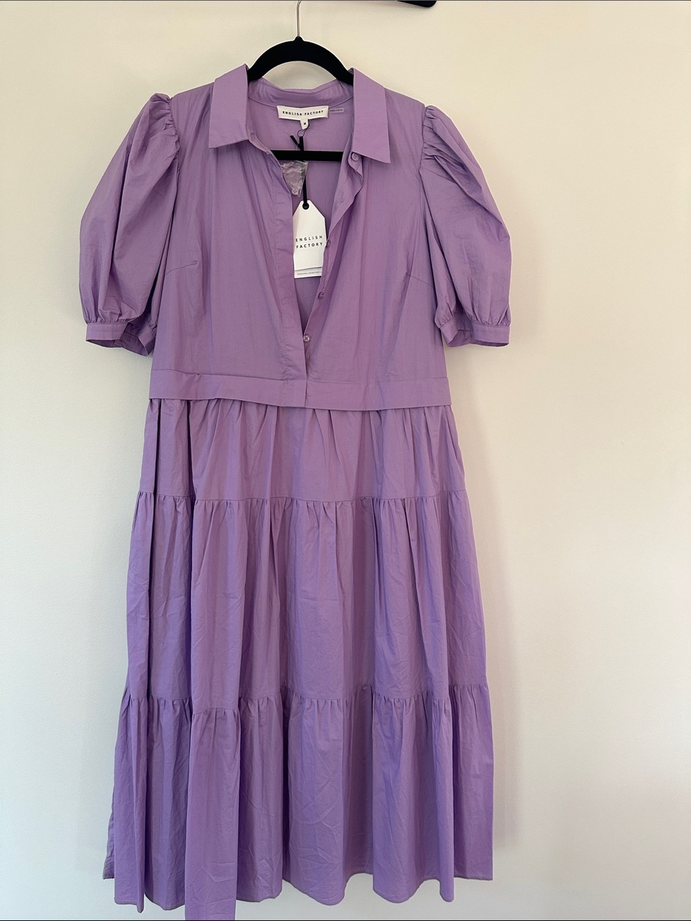 English Factory Lavender Tiered Puff-Sleeve Dress